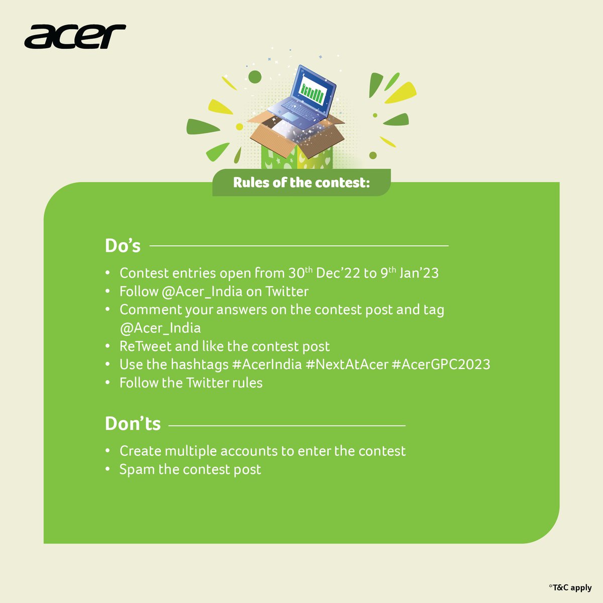 Next@Acer is here and we’ve got something special in store for you. Participate & win big! Comment and ReTweet your answers tagging us. All correct answers will be entered into a lucky draw to win exciting prizes. Rules: rb.gy/3efc0w #Acer #NextAtAcer #AcerGPC2023