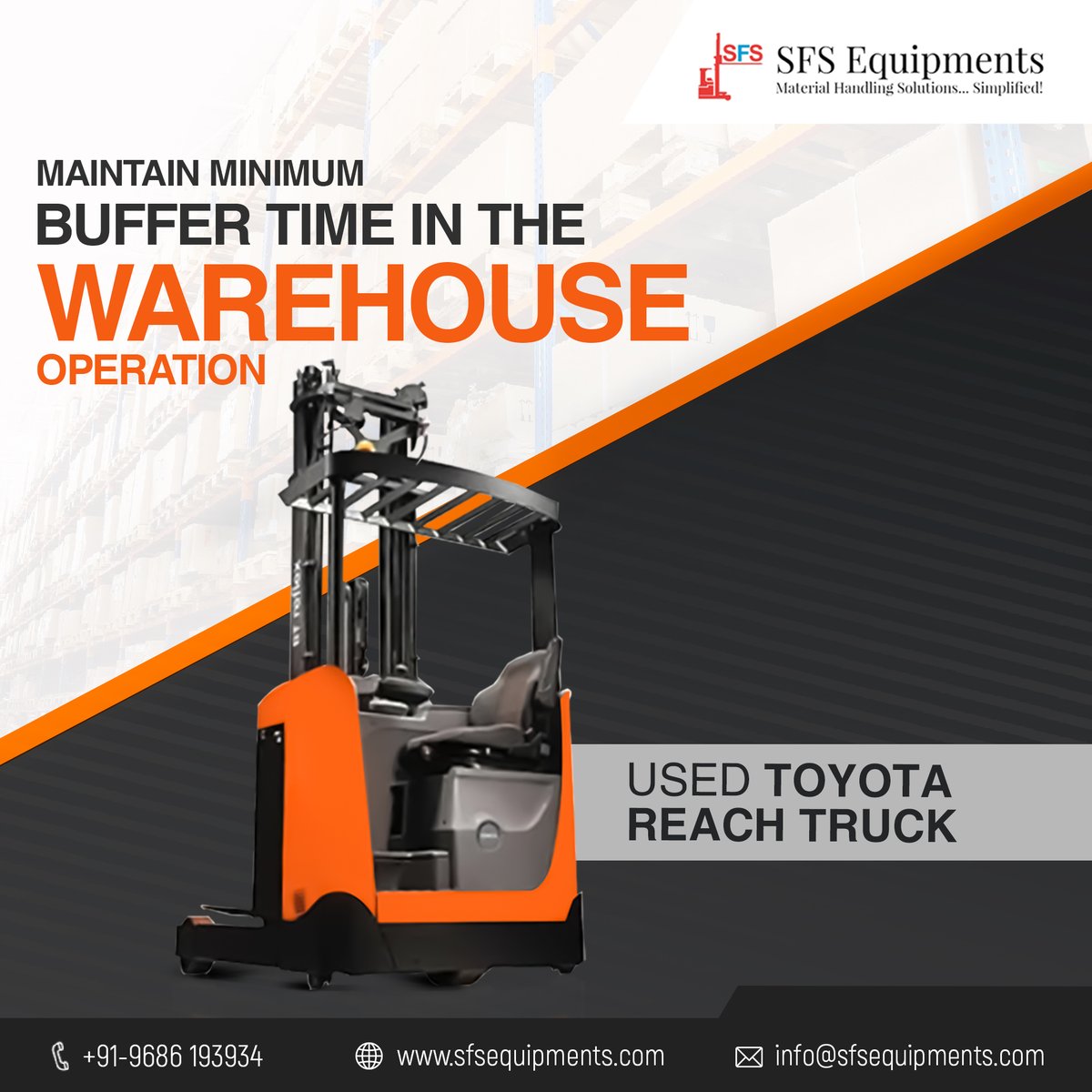 sfsequipments's tweet photo. Is "minimum buffer time" your organization's goal? Toyota Reach Truck from SFS Equipments enables the user to have firm control over the time involved from start to finish of the logistic operation. 

https://t.co/dmL6scH2vI

#reachtruck #toyota #usedtoyota #sfsequipments https://t.co/AbQtXG6V5X