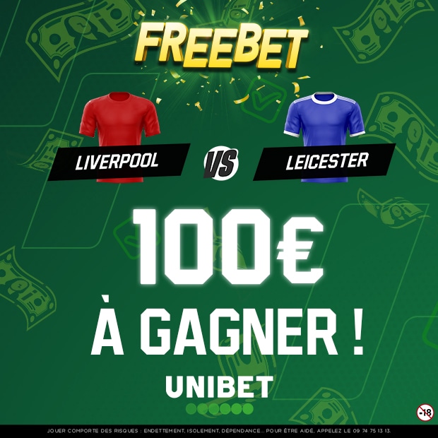 UnibetFrance's tweet photo. 🤑 5 x 20€ de Freebets à gagner sur l'affiche du jour en PL ! Quel sera le 1er buteur de Liverpool - Leicester ?

👉 RT/Follow + #FreebetUnibet + ton pseudo.
⏰ Fin du jeu à 21h00.
🍀 TAS demain. https://t.co/fZzkzPSSiS