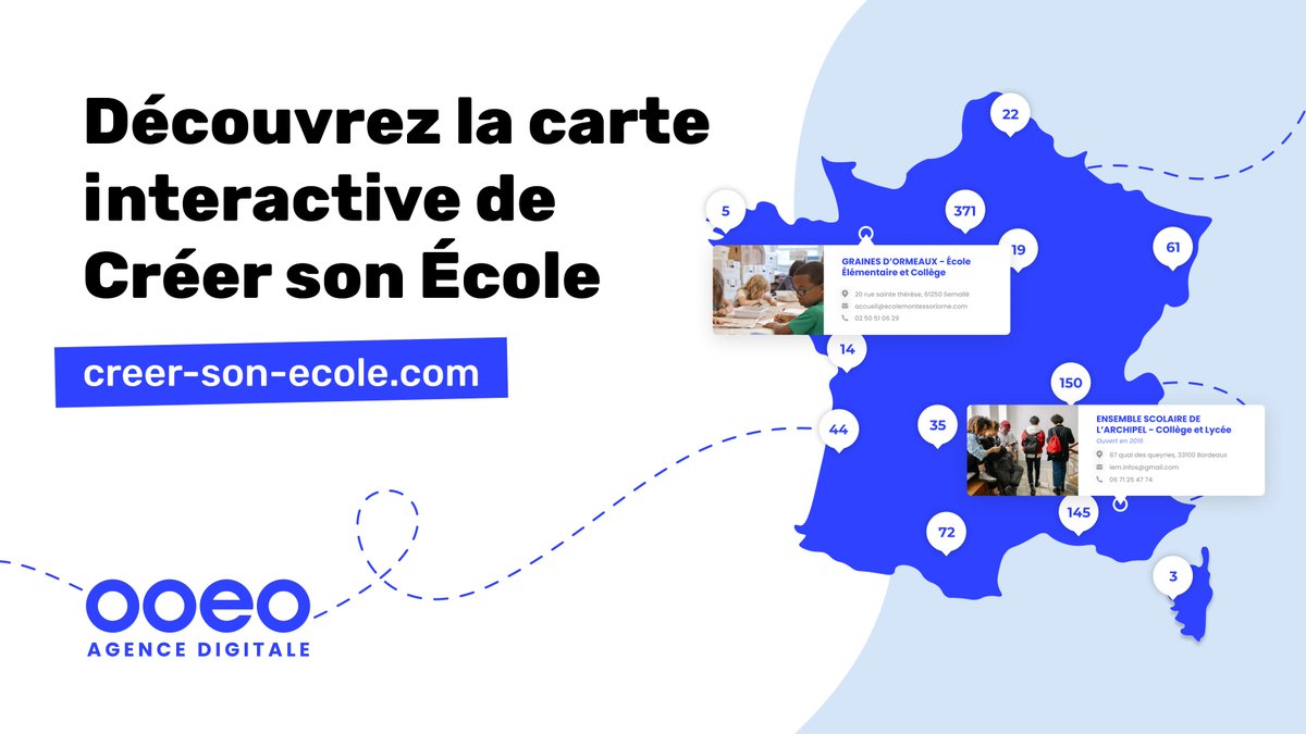 agenceooeo's tweet photo. Découvrez notre dernière réalisation sur le site de Créer son école ! 😁

Nous avons réalisé une carte interactive qui vous permettra de découvrir toutes les écoles indépendantes proches de chez vous ! 🏫 

Pour en savoir plus 👉 https://t.co/JqUL0vGbVd

#communication  #design https://t.co/DevYgAX06Q