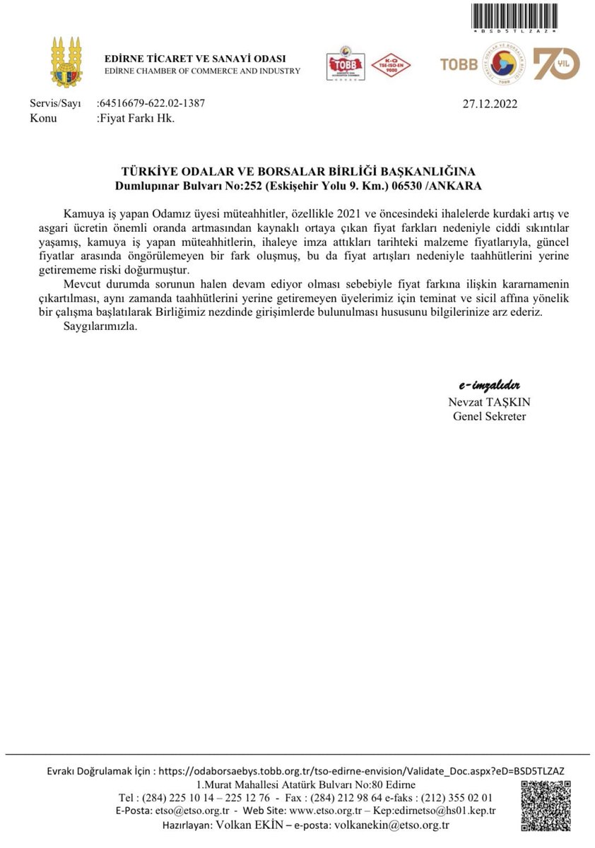TURKAMUT's tweet photo. Desteginizden dolayi @edirnetso a ve Kıymetli  baskanina @TURKAMUT ve Meslektaslarimiz adına çok Teşekkür ediyoruz
@RTErdogan
@cbsbb
@NureddinNebati
@murat_kurum
@MErdalEren
@TOBBiletisim 
@RHisarciklioglu
@TelliogluTahir https://t.co/JTEuoWL6FQ
