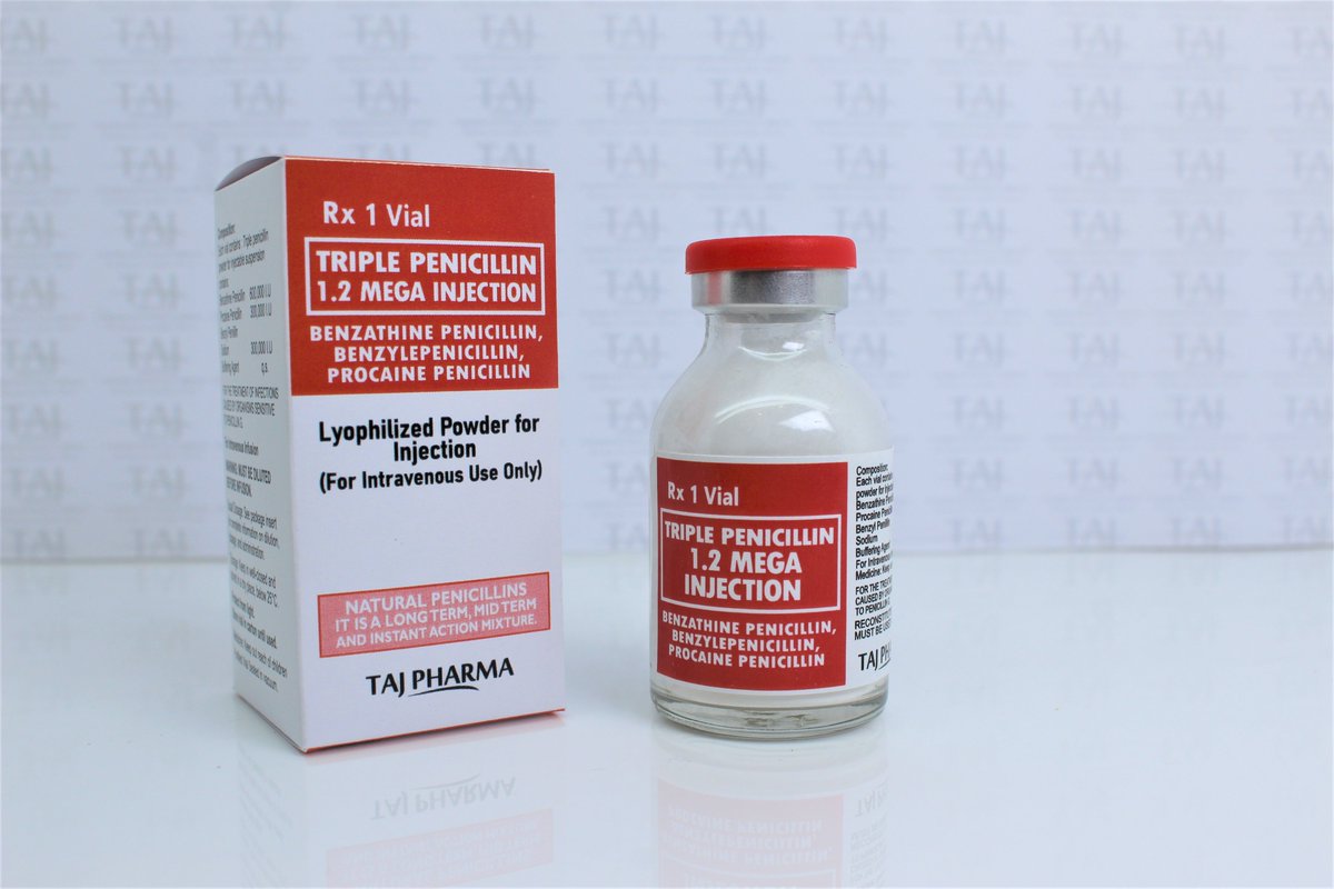 TAJPHARMACEUTI1's tweet photo. #Triple #Penicillin is used for the #treatment of moderately severe to severe #infections of the upper respiratory tract, scarlet fever, erysipelas, and skin and soft tissue infections caused by susceptible streptococci.
#benzathine #procaine #benzylpenicillin #tajpharma https://t.co/QZxI2WvD6z