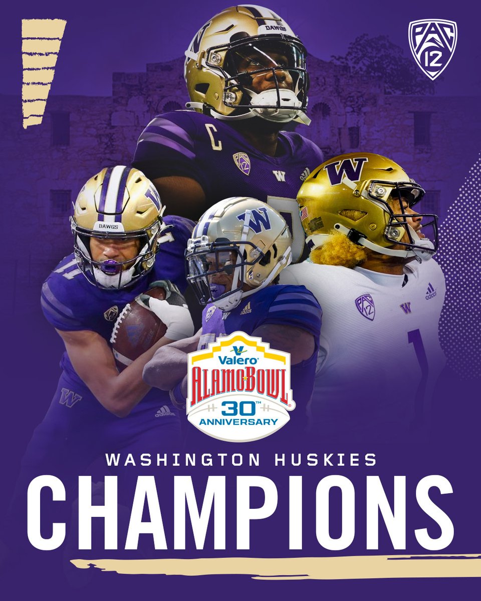 pac12's tweet photo. ✅ @valeroalamobowl Champs
✅ 11-win season

Congrats on huge 2022 season, @UW_Football! 🐺 https://t.co/lPoj08FrYS