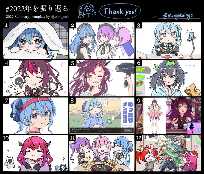2022 Year Summary Thank you everyone for all the support!! I'm happy that I got to draw lots and meet new friends. Looking forward to what comes next#Artsummary2022 #2022年を振り返る #ほしまちぎゃらりー 
