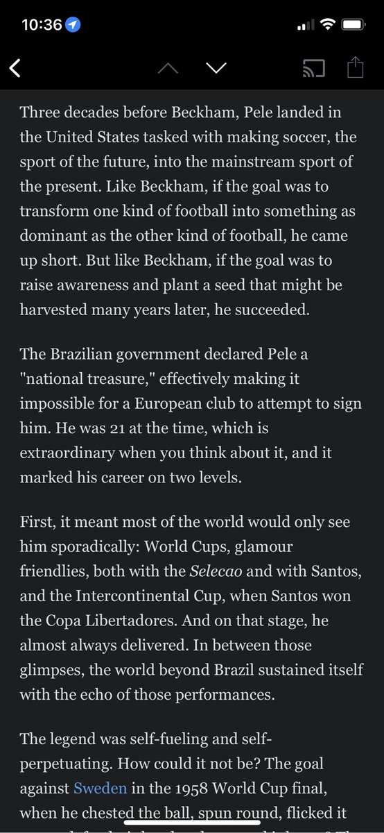 borosoccercoach's tweet photo. Pele’s passing has had a gr8tr impact than I could have imagined. My 16 yr son asked to compare him to the Messi/Ronaldo. It’s impossible. He was the KING. He IS the benchmark! A global icon in a non-social media world. what little video there was it was on the biggest stages. https://t.co/pBuV0BkKpt