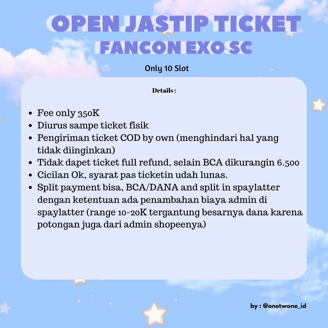 onetwone_id's tweet photo. OPEN JASTIP TIKET KONSER FANCON EXO - SC JAKARTA
๐ 4 Februari 2023
1. Fee only 350K
2. Diurus sampe ticket fisik
3. Pengiriman ticket COD by own
4. Tidak dapet ticket full refund
5. Booking ticket 200K
โ
Trusted since 2019
โ
Masuk grup whatsapp
#Jastiptiketkonser #BY121 https://t.co/Qyn6HAO3vd