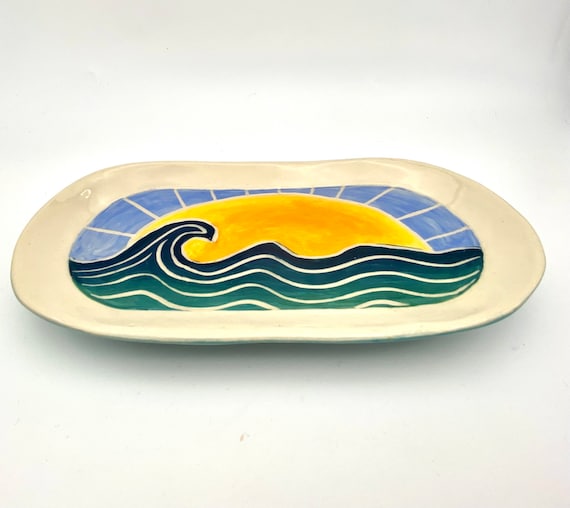 Wave Tray, ceramic coastal tinyurl.com/2l4yqza6 via @EtsySocial #zencatpottery #etsysocial #handmadedish #stonewarepottery