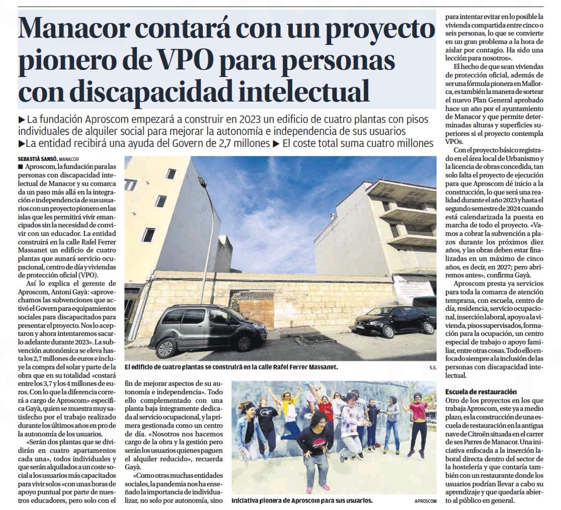 La independencia e integración de personas con DI de la comarca de Manacor y vivir emancipados gracias a <a href="/aproscom/">Aproscom Fundació</a> #SiSePuede