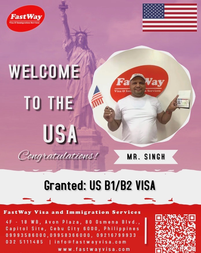 VISA NOTIFICATIONS: B1/B2 VISA GRANTED FOR UNITED STATES! CONGRATULATIONS MR. SINGH 🇺🇸🇺🇸🇺🇸
#foriegn #client #USA #b1b2visa #freeassessment #visaassisstance #worldwideservices #freeconsultation #fastway #manila #cebu #fastway #visaapproved #visaconsultancy #worldwideservices