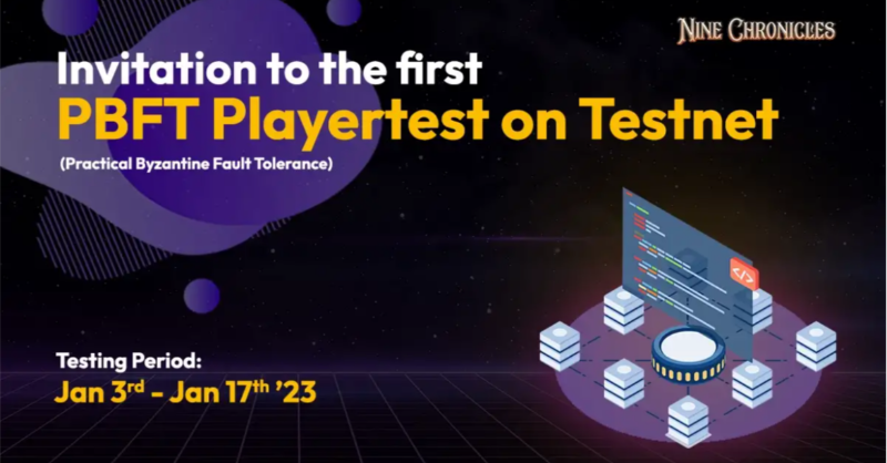 NineChronicles's tweet photo. 🎮 PBFT Playertest on Testnet 🎮

We’re looking for players to join us in playtesting on the PBFT testnet! 

💰 Prize: 100 $NCG for 500 participants
🗓️ Period: Jan 3rd - Jan 17th, 2023

👇Check our Medium for more details👇