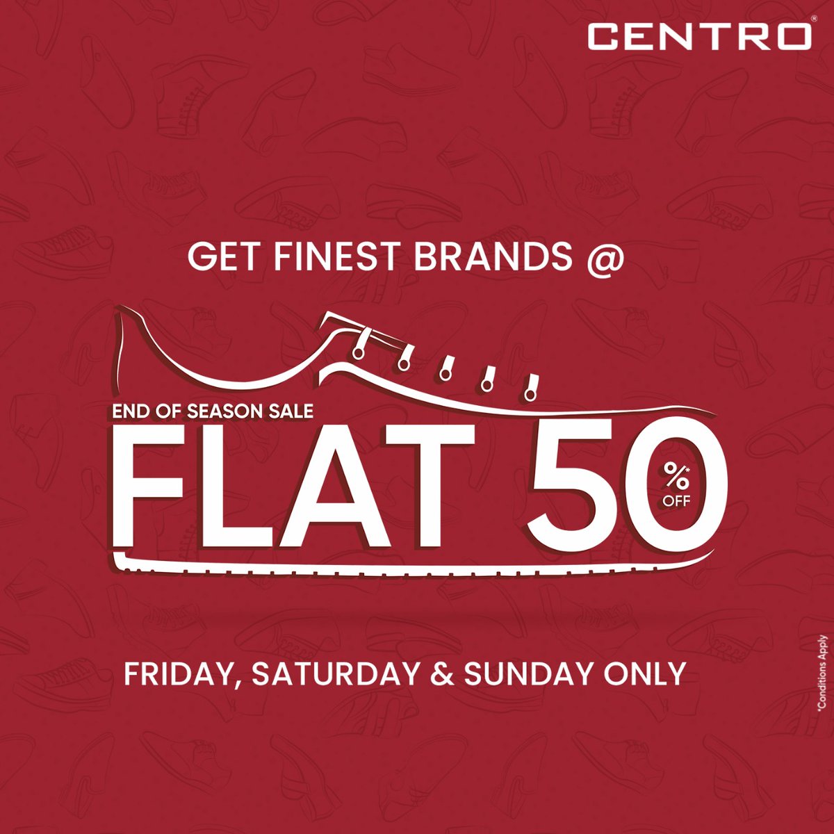 Party hard with fashion on your feet! Shop stylish shoes at flat 50% off from 30th Dec - 1st Jan.

Visit your nearest Centro store today!

#centro #centroshoesindia #eoss #sale #footwearsale #shoesale #EndofSeasonSale #shoes #centroshoes #stylishshoes #endofseason #endofyearsale