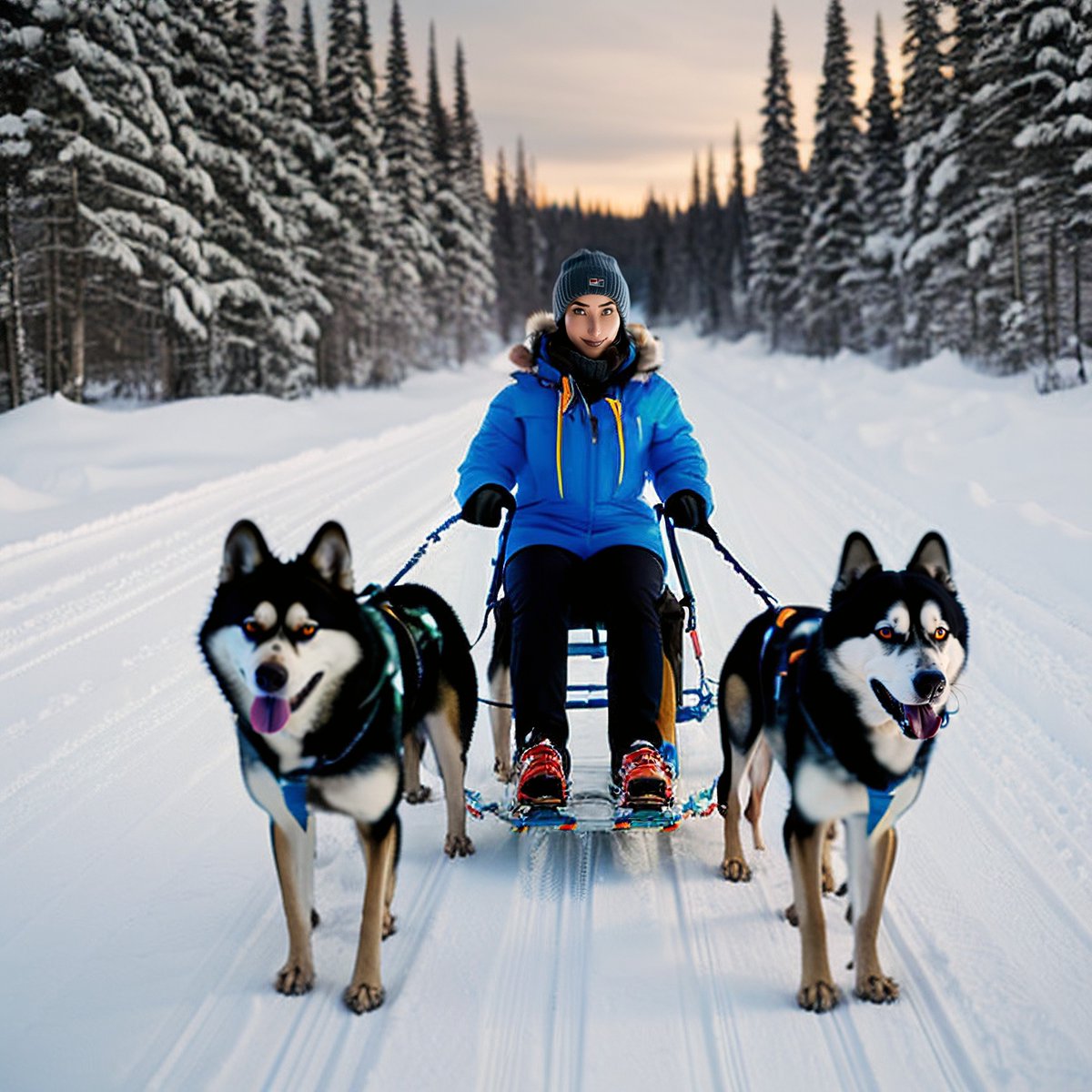 Huskies and snow, the perfect combination for an epic adventure in the north 🐶❄️ #huskytour #swedishlapland #snowday #estherolofssonexplores #virtualhuman #virtualgirl