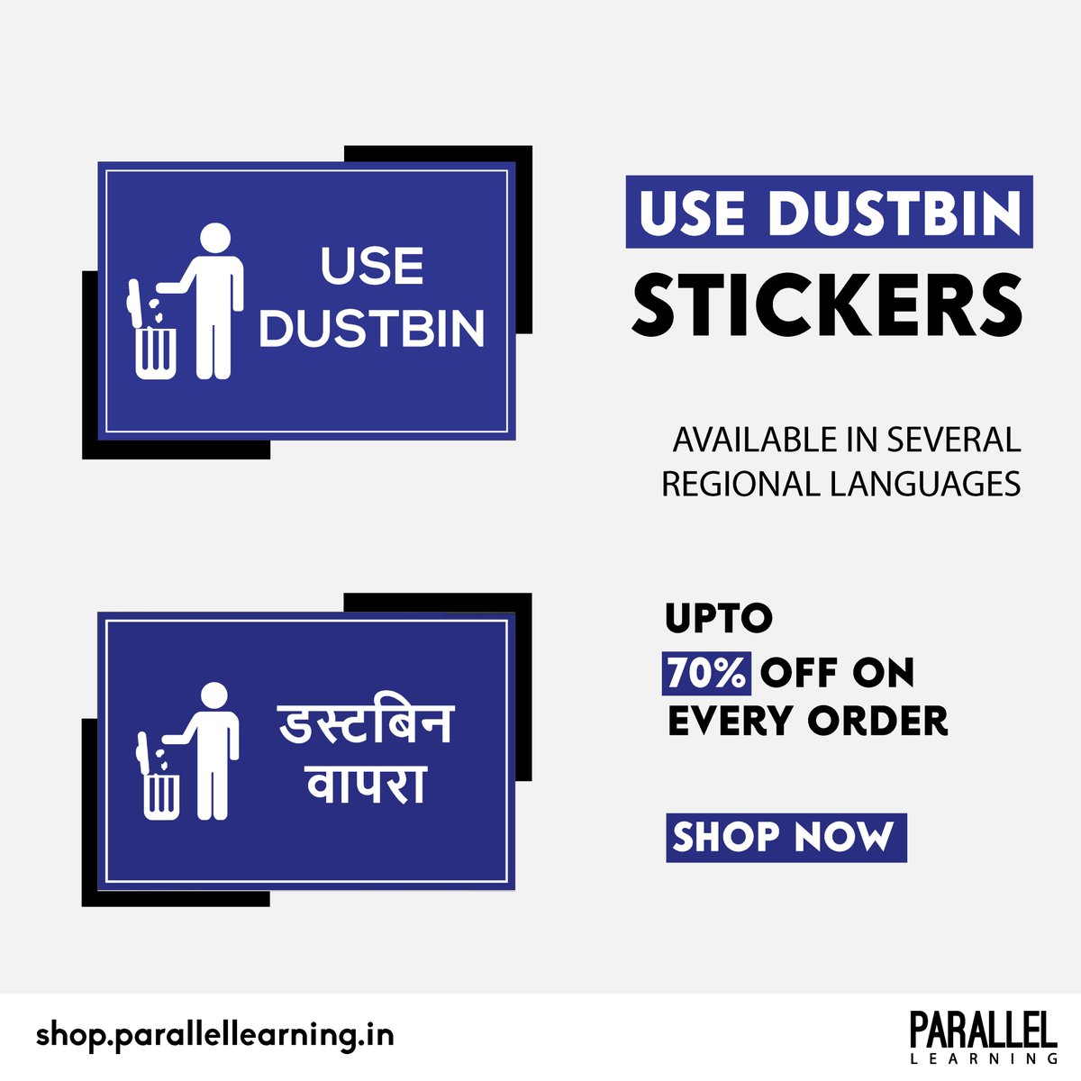 Easy to use, easy to install 'USE DUSTBIN' stickers 
Material - Eco Vinyl stickers with matte lamination suitable for indoor/outdoor use
.
.
shop.parallellearning.in/products/use-d…
#clean #usedustbin #dustbins #cleanup #cleanindia #cleaning #trash #generalsignage #ParallelLearning
