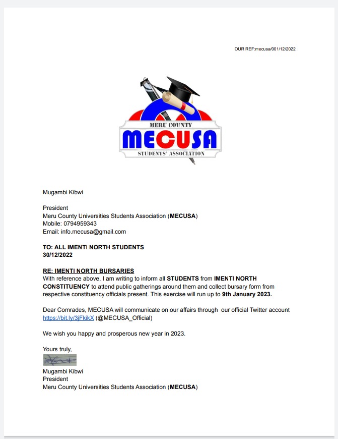 MECUSA_Official's tweet photo. Greetings Comrades, 
All Imenti North Students are requested to collect bursary forms as explained below.

CC:
@Meru_county
@MeruAssembly
@HonRahimDawood 
@MugambiKibwi 
@muugafm 
@MeruFmOfficial 
@HonMwangaza 
@official_kuso 
@EAStudentsUnion 
@machoguezekiel https://t.co/2Zqy1o3Nvx