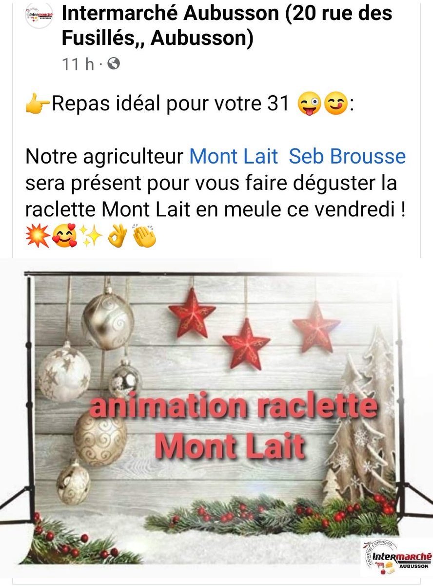 En bon <a href="/Fragritwittos/">FranceAgritwittos♥️</a> je vais aujourd'hui rencontrer les consommateurs pour expliquer mon métier et faire déguster de la #Raclette <a href="/MontLait/">Mont Lait</a>  chez <a href="/intermarche/">Intermarché</a>