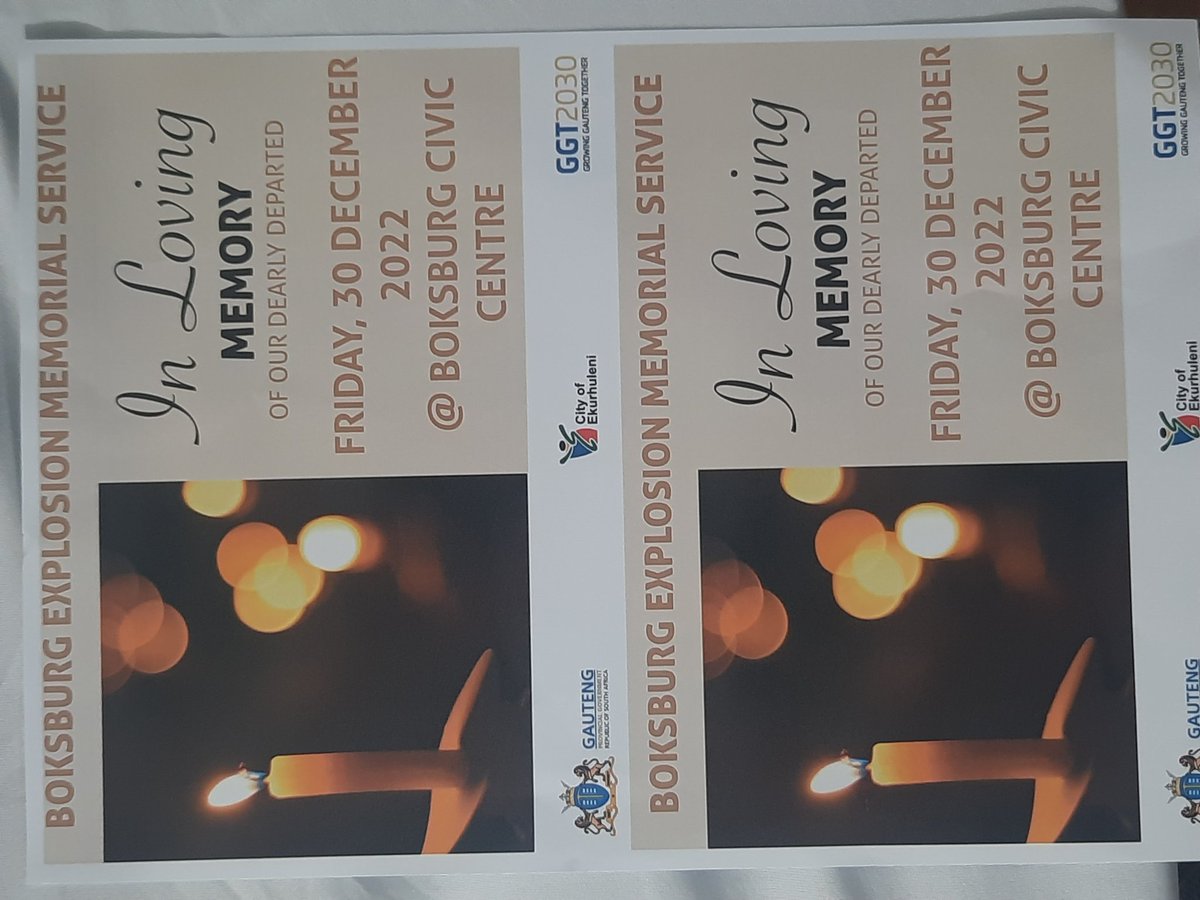 The memorial service for victims of the deadly gas truck explosion in Boksburg to get underway. Families and relatives of the victims, NGOs, and gvt representatives are present to pay their respects but also to pray for the speedy recovery of those still in hospital. #sabcnews