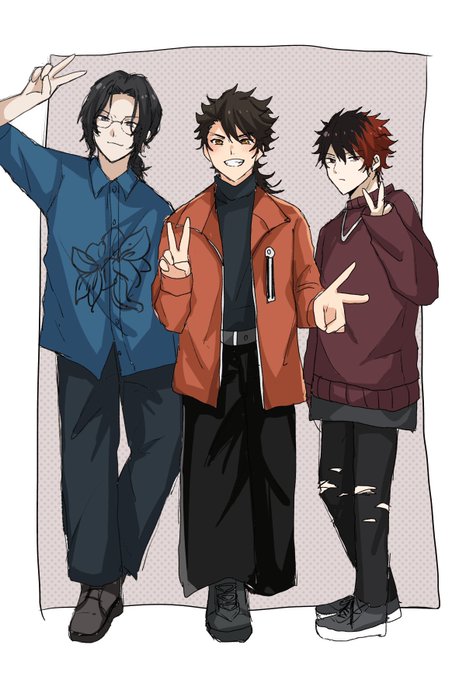 にゃん陣忘年会、3人方の服装がマジでキャラにぴったりで最高...この服で現代遠征して欲し... 