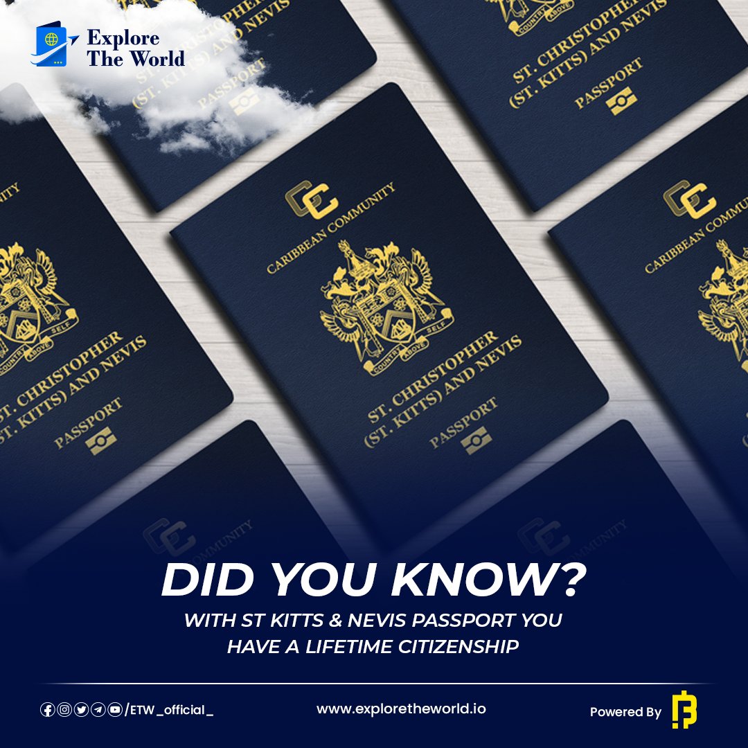 ETW_Official_'s tweet photo. Saint Kitts &amp; Nevis Citizenship is open and available to all.🫵🏻
No interviews &amp; No Qualification Requirements 🙅‍♂️
Get a Lifetime Dual Citizenship 🌍
Apply for your Second #citizenship right now on https://t.co/RTlYv5rldb 🌐
#CryptoInvestor #Crypto #blockchain #digitalcitizenship https://t.co/dqDk3k3JZz