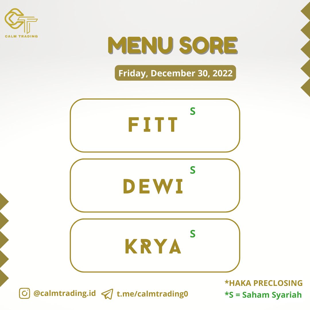calmtrading_id's tweet image. JJS
Ini di transaksikan pukul 14.50 - 15.00 HAKA 3 tick ya. Harga yang Didapatkan adalah harga closing. HIGHRISK

#FITT
#DEWI
#KRYA

lynk.id/calmtradingoff…

Ikuti kita di ig yaa. Dan Joln grup Tele kita untuk DISKUSI &amp;amp; LIVE TRADE untuk Cuan Konsisten Setiap Hari... Free