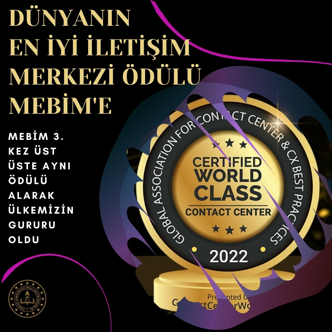tcmeb's tweet photo. MEBİM, Üst Üste 3 Kez Dünyanın En İyi İletişim Merkezi Seçilerek “WORLD CLASS” Başarı Ödülünün de Sahibi Oldu🏆

Bakan Özer: Buraya ulaşan her türlü problem, görüş, öneri ve talep, ilgili birimlere iletilerek vatandaşlarımızın bilgi edinmeleri sağlanıyor.

https://t.co/aerv0RslGx https://t.co/XpMTIyLXHl