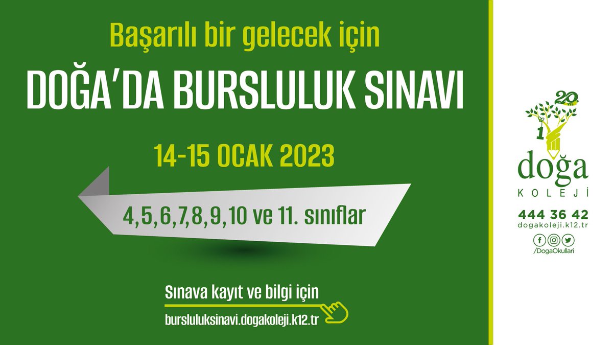 Doğa Koleji olarak fark yaratan eğitim içeriklerimizle öğrenciler geleceğe bir adım önde başlıyor.

%💯 Başarı, %💯 Burs

Bursluluk Sınavına kayıt ve bilgi için👇

bursluluksinavi.dogakoleji.k12.tr