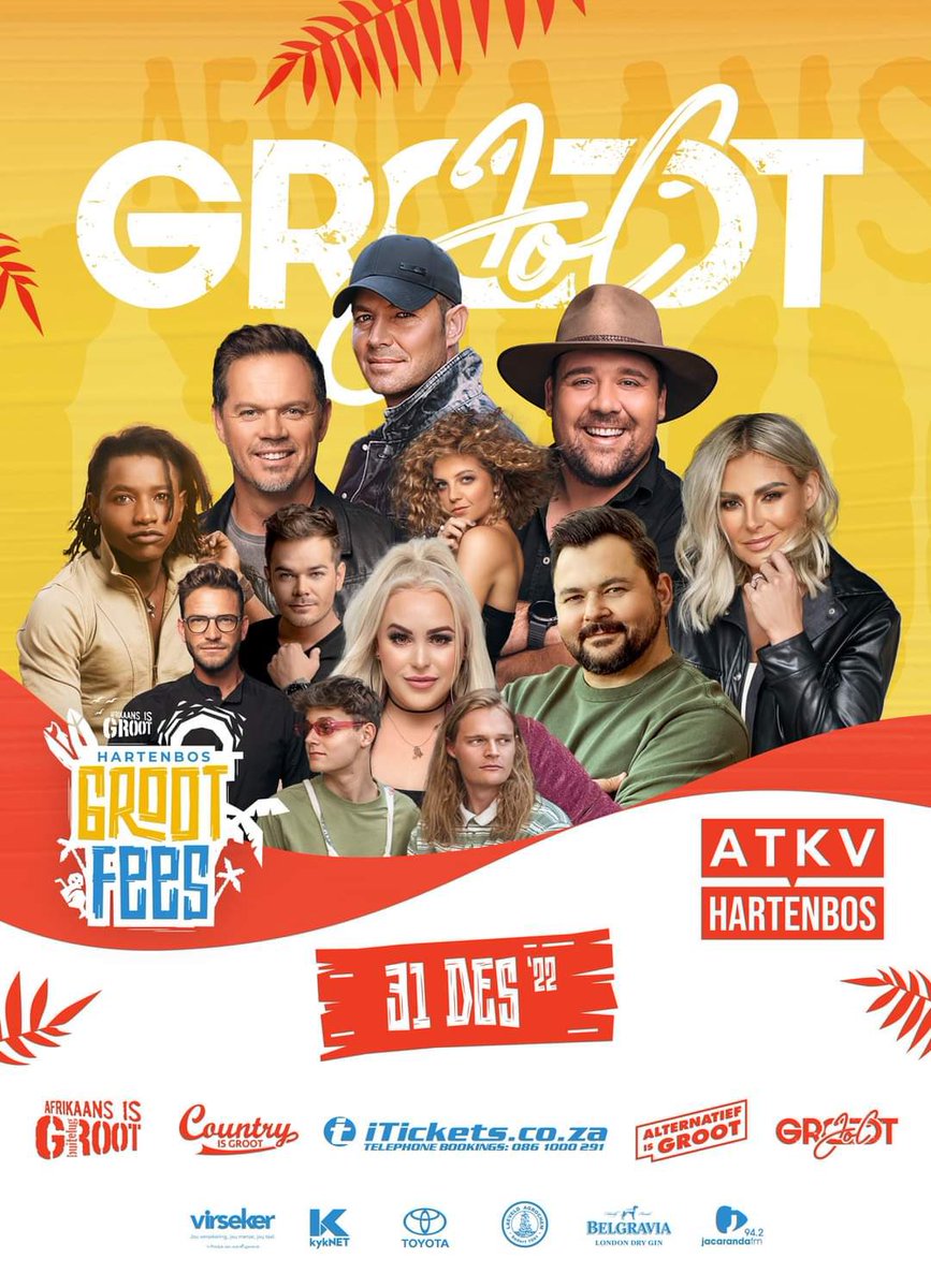 AfrIsGroot's tweet photo. Mรดreaand sluit ons 2022 op โn GROOT noot af! ๐ Is jy gereed vir die #GrootJol, Hartenbos? #GrootFees ๐๐ฅณ๐พ https://t.co/mS5WB9TgsL