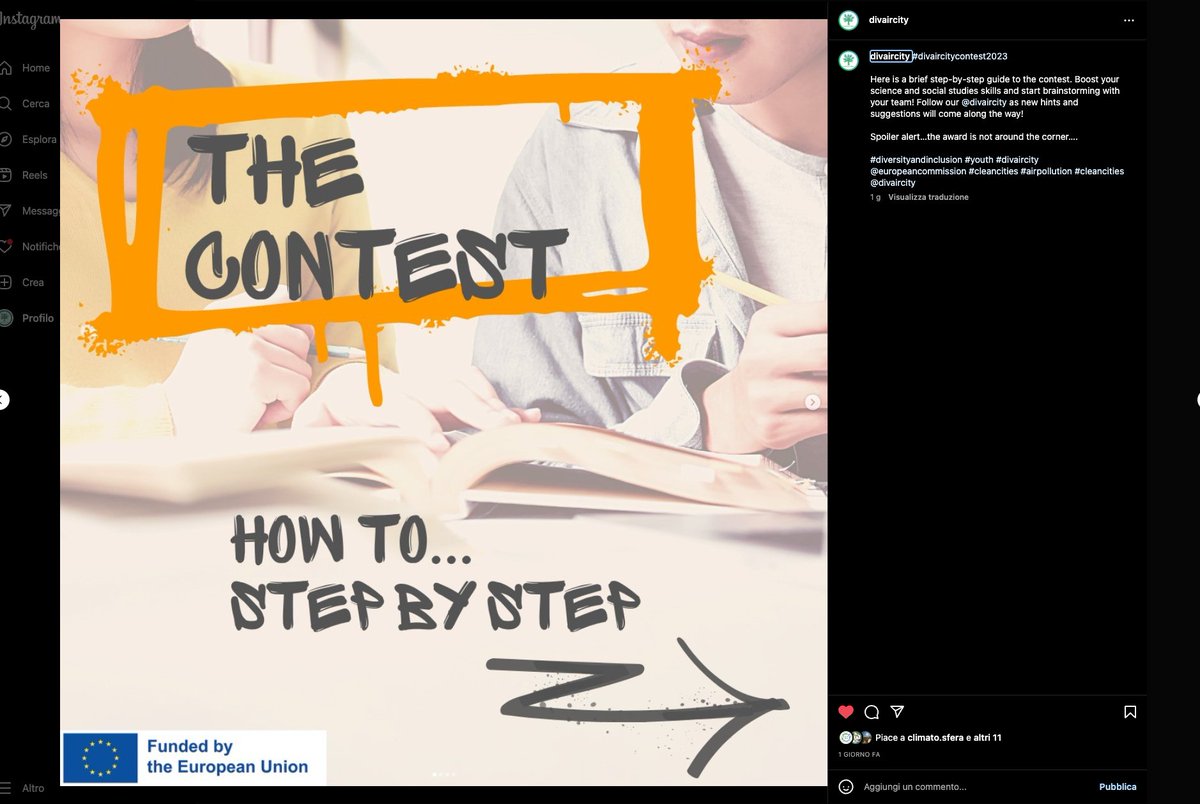 Start the year by following the 🌿Diversity and Inclusion Green City Pan-European Contest🌿on instagram.com/divaircity/!
Use the #divaircitycontest2023 tag!
Now spread the word!
#diversityandinclusion #H2020 #divaircity <a href="/REA_research/">European Research Executive Agency</a> <a href="/EU_Commission/">European Commission</a> <a href="/DivAirCity/">DivAirCity</a>