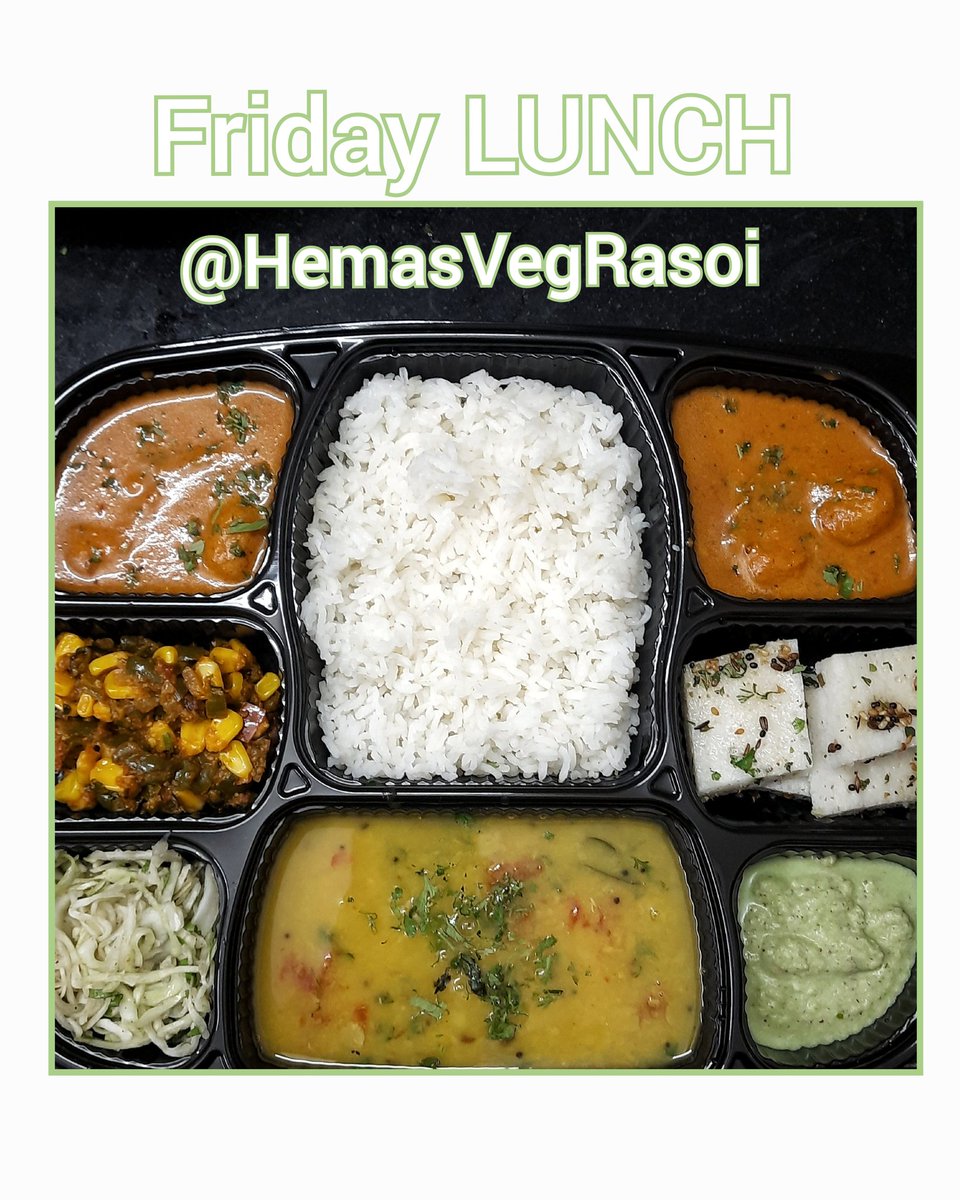 HemasVegRasoi's tweet photo. #FridayLUNCH:#DumAloo #CornCapsicum #DalRice #CabbageSalad #WhiteDhokla #Phulkas 
Pls call 8976764660 for #homemade #lunch #snack
We accept #EveningSnacks order for corporate office(Max 20/30staff)
#Homechef #Mumbai #Matunga #PureVeg #Homecookfood
Details:
https://t.co/x5pk4XMOtm https://t.co/bxz7eF7mmY