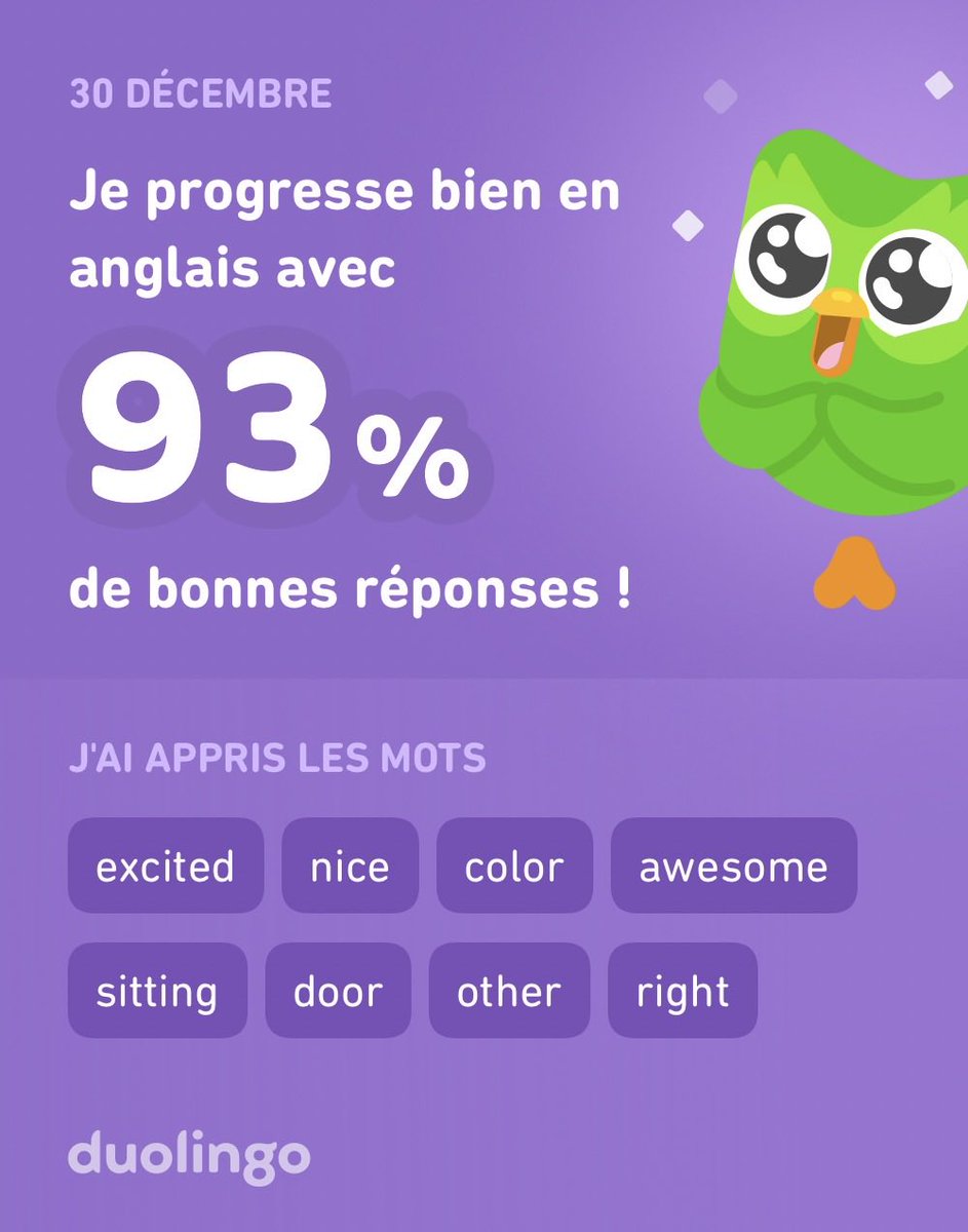 J'apprends l'anglais avec Duolingo ! C'est gratuit, fun et efficace.