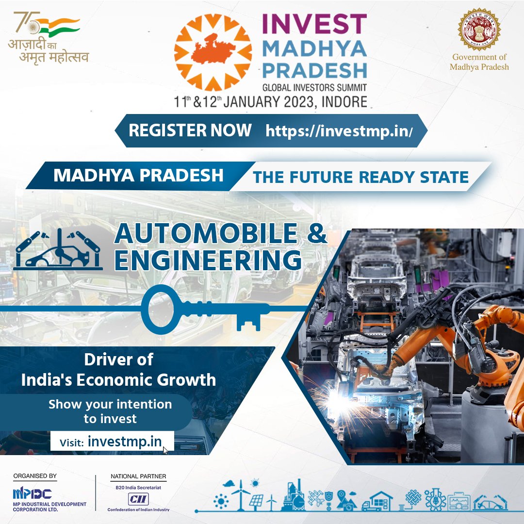 Madhya Pradesh - State with Cutting Edge Technical Advancements

Show your intention to invest, Click On: investmp.in/gis/public/int…

Register Now: investmp.in

#AatmanirbharMadhyaPradesh
#InvestMP
#InvestMPGIS2023
#InvestIndia
#FutureReadyMadhyaPradesh