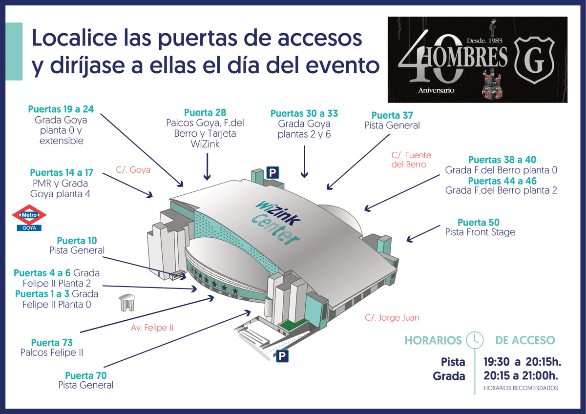 🔴 Y con este cerramos el 2022… ¡Qué forma de cerrarlo! <a href="/HombresG/">Hombres G Oficial</a> celebran su 40 aniversario en el #WiZinkCenter. 

⏰ Apertura de puertas: 19:30 horas
🎵Comienzo del concierto: 21:00 horas

¡A disfrutar del último concierto del año!