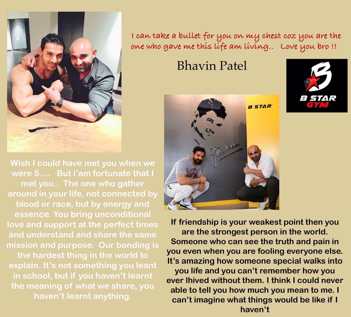 KritiKumar24's tweet photo. “I can even take a Bullet for John..He is only one fren..who is like my brother!!”

Thankyou for heartfelt words penned down by you #BhavinPatel sir!

Celebrating @TheJohnAbraham 
#birthdaycelebration #50th #BStarGym #JohnJournal https://t.co/EcLbfqX02r