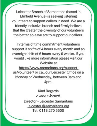 Brilliant new year opportunity to join a brilliant service and tremendous volunteers in Leicester