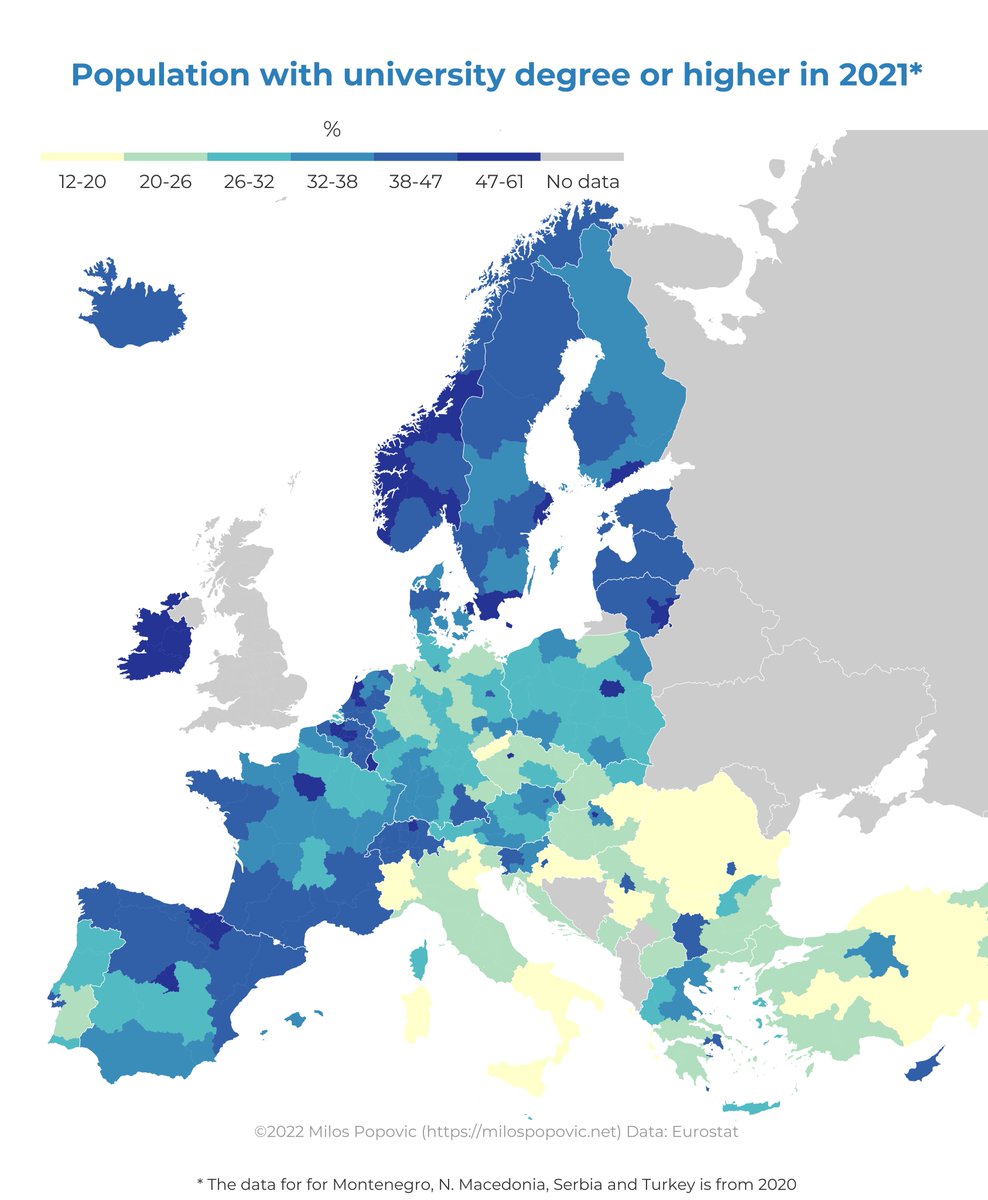 I mapped % of the population with a university degree or higher 🧐😏🤓

#education #university #RStats #DataScience #maps #dataviz
