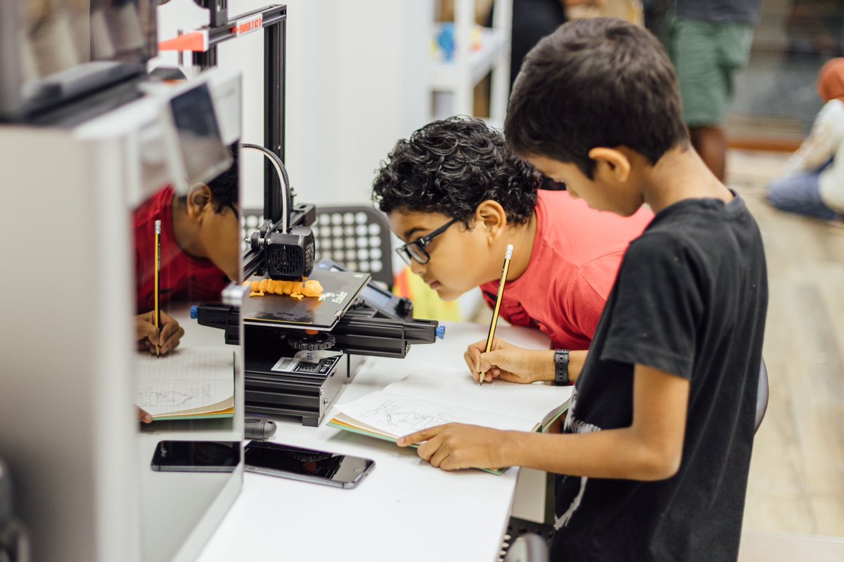 Comstudiomv's tweet photo. Our little makers had a blast learning about 3D printing and building a house out of cardboard during kids open studio session! It was amazing to see their creativity and teamwork in action. We can't wait to see what they come up with next! https://t.co/eS1XKdKfYX