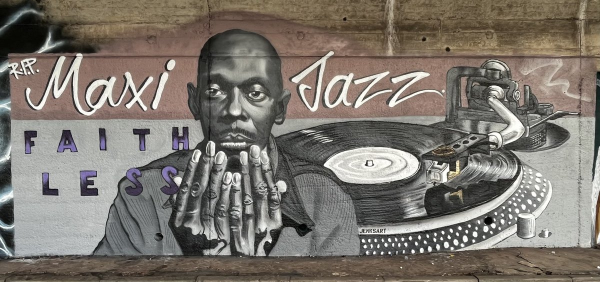 Just completed a Maxi Jazz tribute piece in Port Talbot to mark the passing of a complete legend. #MaxiJazz #FAITHLESS #aerosolart #streetart