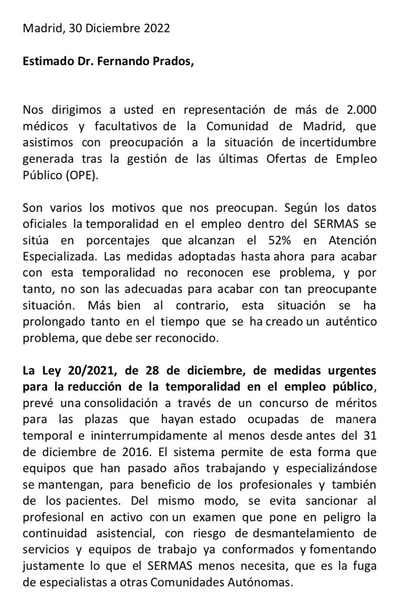 MedicosComoTu's tweet photo. Hemos registrado en @SaludMadrid nuestra propuesta para estabilizar a más de 2.000 profesionales. Pedimos a @fpradosroa que nos reciba para llegar a un acuerdo que solucione la grave temporalidad que repercute en los ciudadanos. Es cuestión de voluntad política #FijezaMedicosFEA https://t.co/H5gYsZBlaM