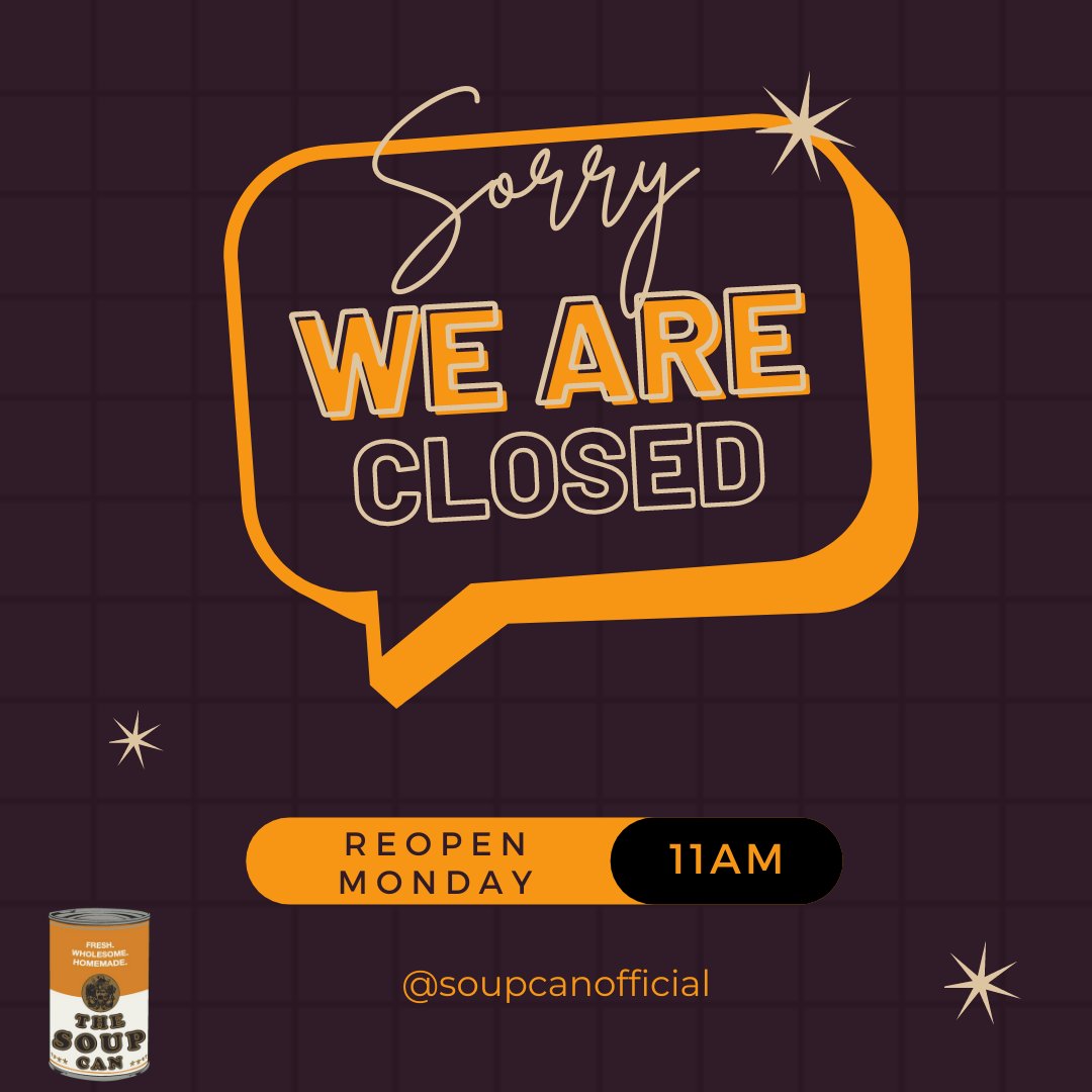 We are closed today. We hope you all have a blast ringing in the new year. See ya Monday, soup fans!

#soupsNOTonnapanee
#thesoupcannapanee