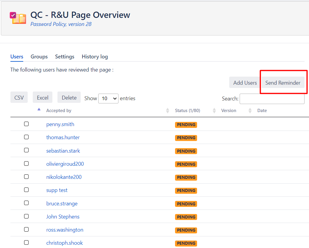 AnalyticsQc's tweet image. Did you know that you can remind your Confluence users about their pending reviews? Just visit the QC R&amp;amp;U Page Overview and hit the &quot;Send Reminder&quot; button🔔
#QCAnalytics #Atlassian #Confluence #Cloud #Confluencecloud #Reminder #notification #Review