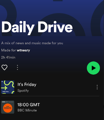 wtneary's tweet photo. Turns out @Spotify misses the @bbcworldservice #BBCMinute so much it won't update my Daily Drive from the last show on Dec. 23. I'm with you, Spotify! https://t.co/xxQkVTfZtJ