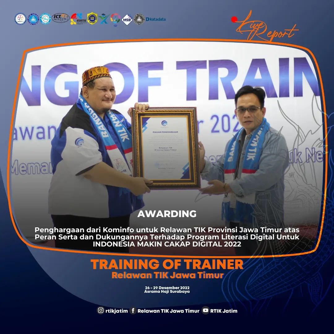 rtikjember's tweet image. Penghargaan dari Kominfo untuk Relawan TIK Provinsi Jawa Timur atas Peran Serta dan Dukungannya Terhadap Program Literasi Digital Untuk INDONESIA MAKIN CAKAP DIGITAL 2022.

#rtikjember #rtikjatim #banggajadirelawantik #tot