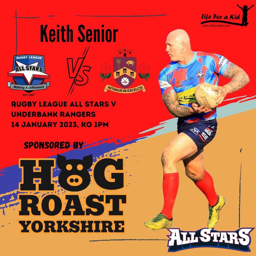 Thank you to 
Hog Roast Yorkshire

For sponsoring Rugby League All Stars centre
Keith Senior
For 
Rugby League All Stars 
Vs
Underbank Rangers
Saturday 14th January 2023
Kick off 1pm <a href="/KeithSenior4/">Keith Senior 🏉</a>