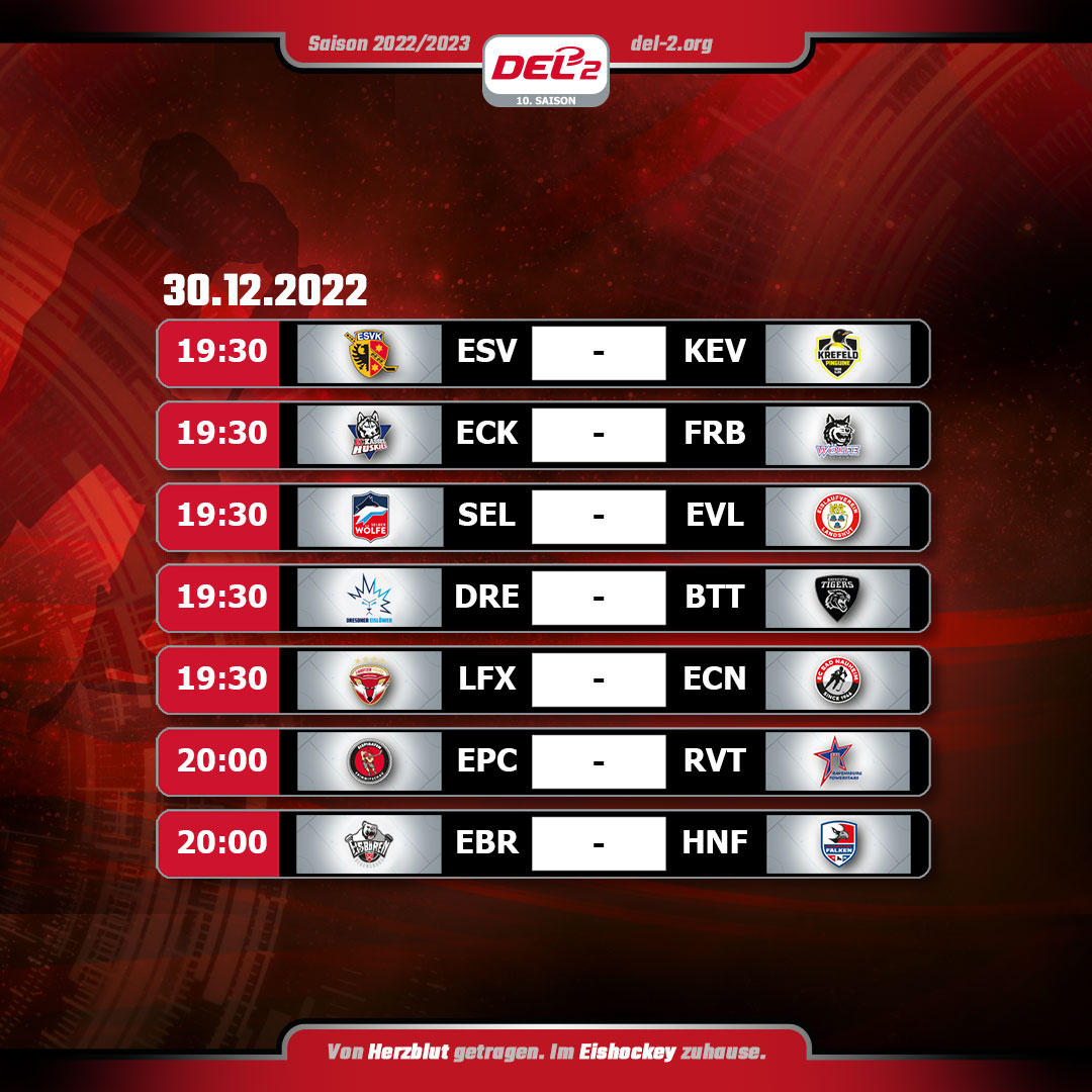 Der letzte Spieltag im Jahr 2022 steht an. Ihr könnt die Partien live in den Arenen und bei <a href="/SpradeTV/">SpradeTV</a> verfolgen. #del2 #HerzblutEishockey