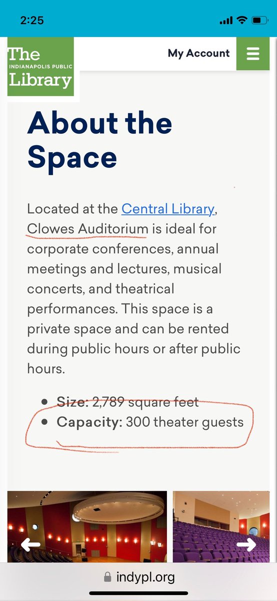 We are being inaccurately portrayed in news/social after a room rental yesterday. Our estimated door count during the event is around 750, not 2500. We've had larger events. We turn 150 yrs old in 2023. And our auditorium, which our guests chose not to rent, holds 300, not 2000.