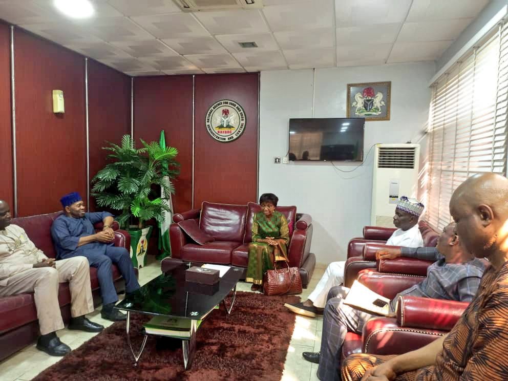 Prof. Mojisola Christianah Adeyeye has been reappointed as the <a href="/DGatNAFDAC/">DG at NAFDAC</a> for the second and final tenure of five years.
She stopped by briefly at the corporate headquarters in Abuja to meet with some Directors.
