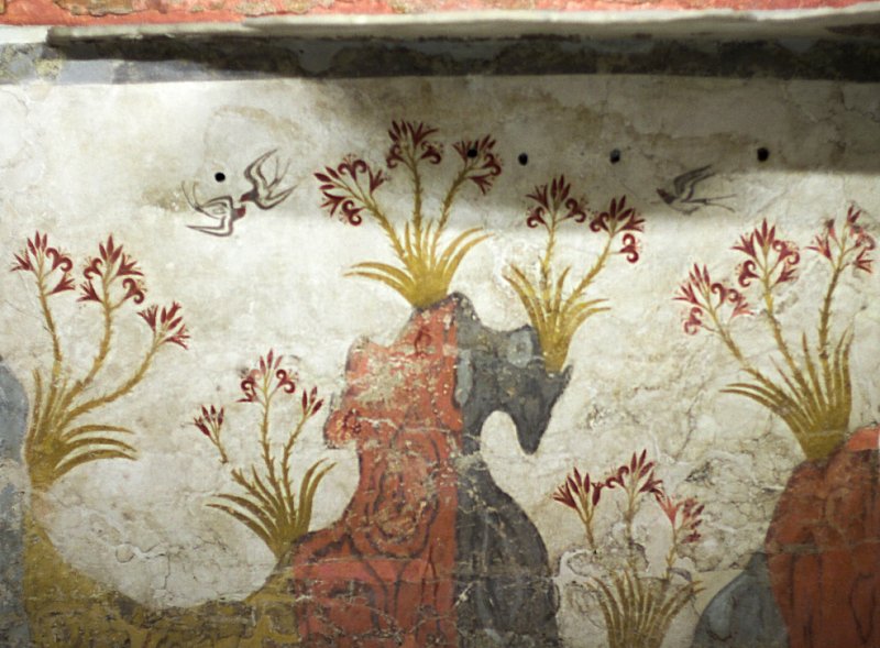 cosmiccorner18's tweet photo. #FrescoFriday -"Spring fresco (Akrotiri) found at the Late Bronze Age site of Akrotiri in Santorini. Probably the first painting of a nature scene in European art history. Also called the Fresco of the Room of the Lilies, found at the Delta Complex of the site. https://t.co/zNsijlneVT