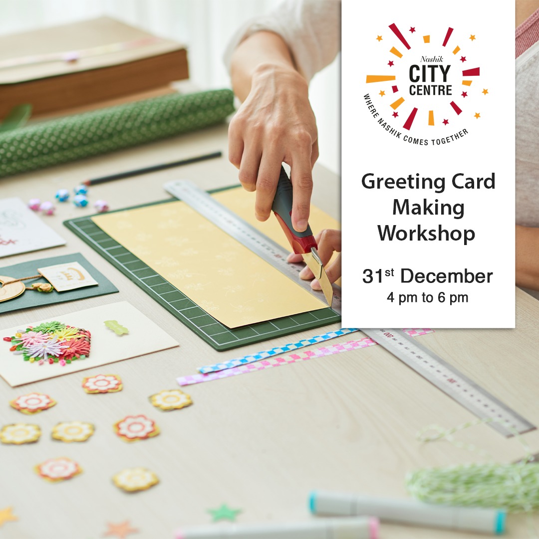 nasikcitycentre's tweet photo. Gifting your loved ones a personalized card is always special. Create your own card at our greeting card-making workshop!
This workshop is free of cost and will be conducted on the 2nd floor.
#ccmnashik #ccmevents #eventsinnashik #workshop #greetingcard #festivecards https://t.co/G68SzIEcBc