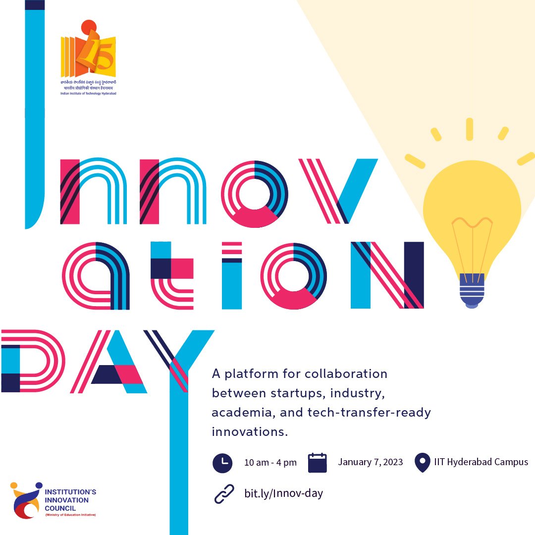 IITHyderabad's tweet photo. #IITHCampusCorner
#IITHADreamDestination
#IITH15Tends2Xcellence
#IITHIQ-Innovation Quotient
@IITHyderabad invites you to join us for the #Innovation Day at #IITH, a platform for collaboration between #Startups, #Industry, #Academia and tech-transfer-ready innovations. https://t.co/fuR4W3YmiS