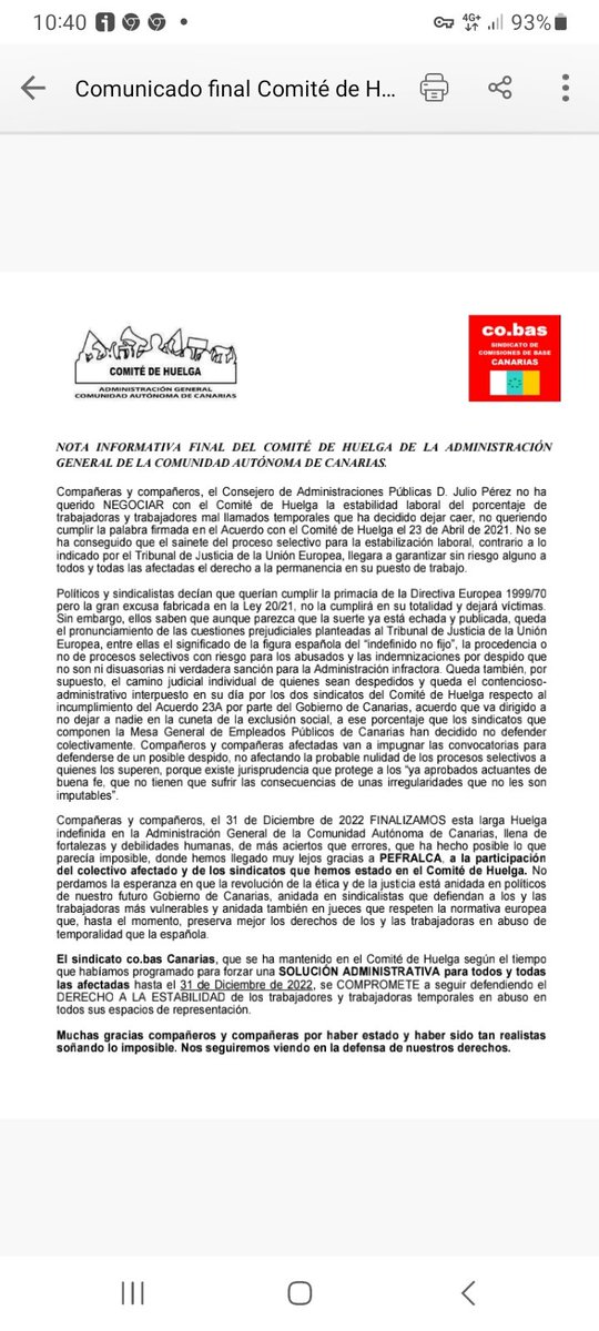 PEFRALCA's tweet photo. Comunicado del Comité de Huelga.
#ConMiPuestoNoSeJuega
#FijezaYa
#Permanencia
#AmbasSonCorrectas https://t.co/icLJbj1XLi