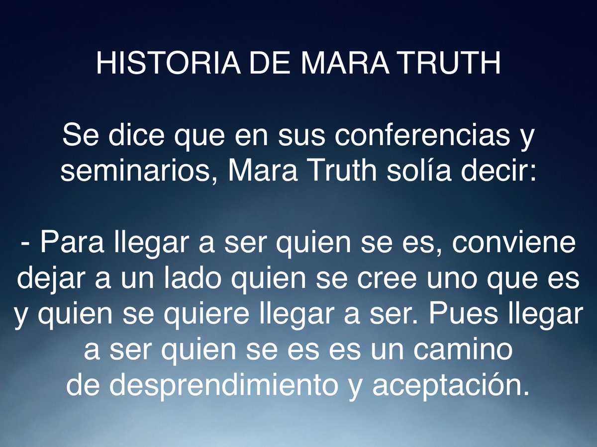 #HistoriaDeMaraTruth #Espiritualidad #Autoconocimiento #DesarrolloHumano #SerQuienSeEs #Aceptación #Desprendimiento #Buscadoras #Buscadores #CrecimientoPersonal #Pasos #Camino #MaraTruth 🕸

HISTORIA DE MARA TRUTH

Se dice que en sus conferencias y seminarios, Mara Truth 👇🏼